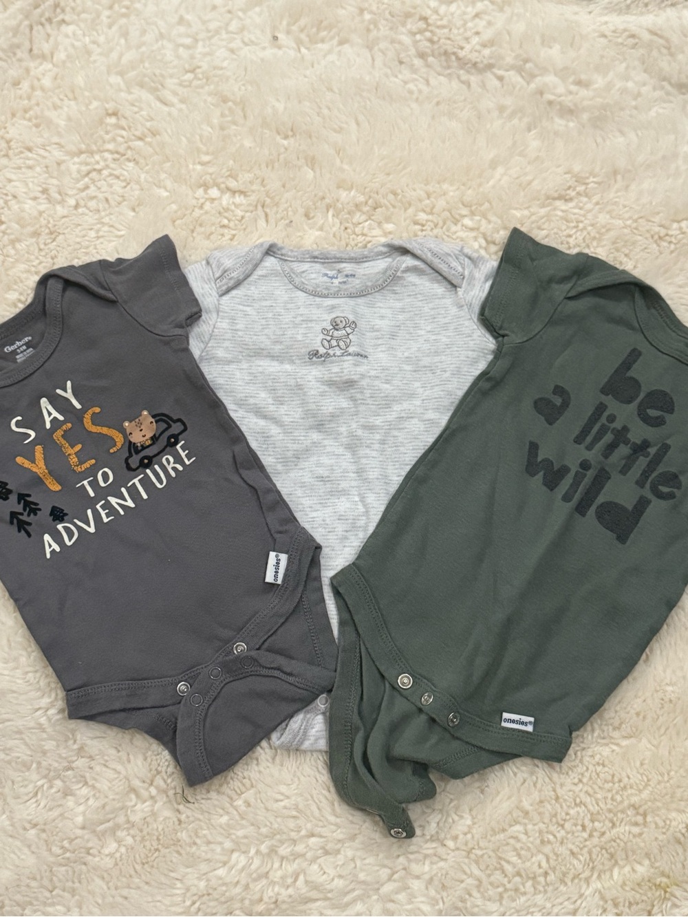 Carter's Gray, Light Gray & Olive Three-Pack Baby Bodysuits